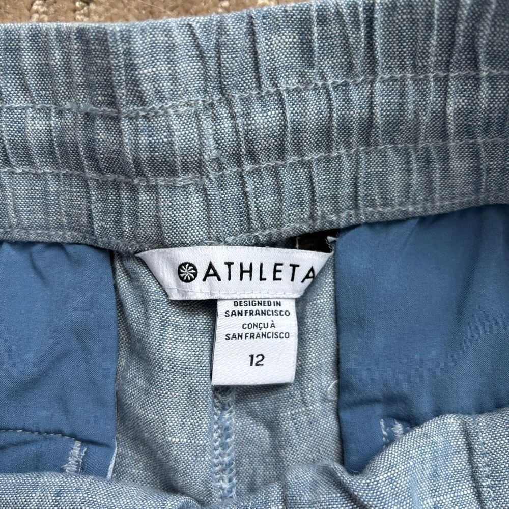 Athleta Cabo Blue Linen Wide Leg Pants Sz. 12 like new, with pockets - Picture 8 of 13